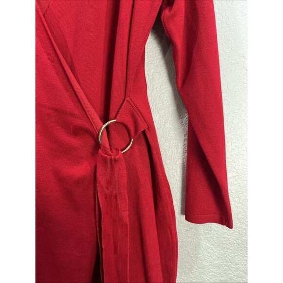 Birch NY Wrap Dress Size M Red Tie Waist Sweater Knit Holiday Christmas Cocktail - Picture 4 of 8